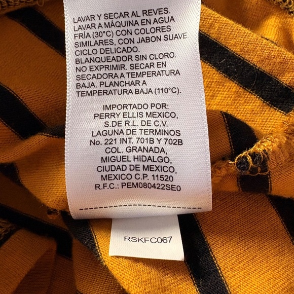 Ella Rafaella Long Sleeve Tan & Black Striped Top Ruffled Neck Elastic Cuffs XL - Picture 8 of 8